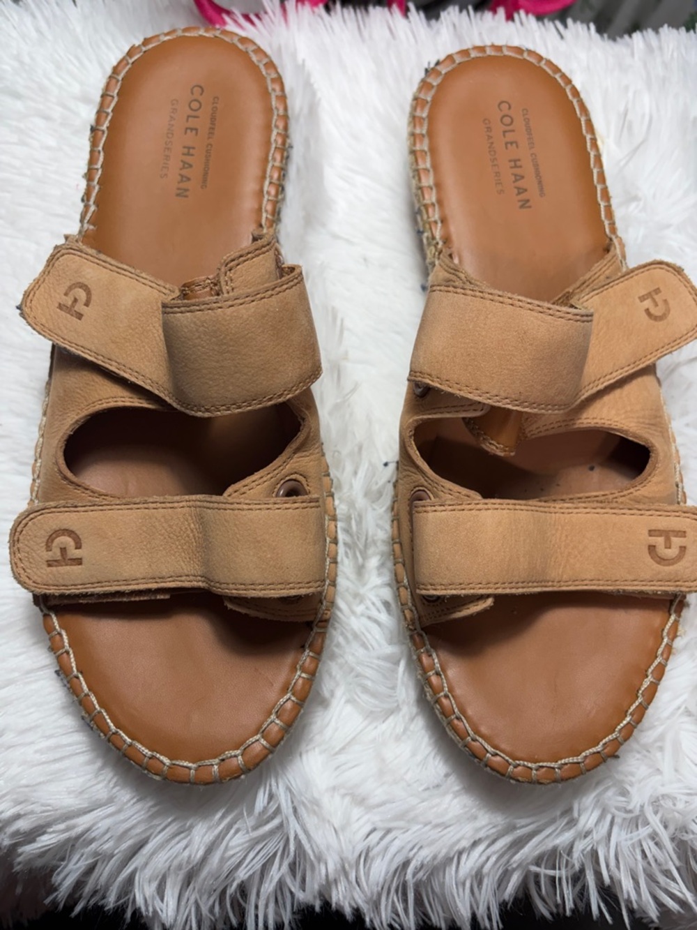 Cole Haan Tan Leather Double-Strap Slide Sandals - Picture 2 of 8